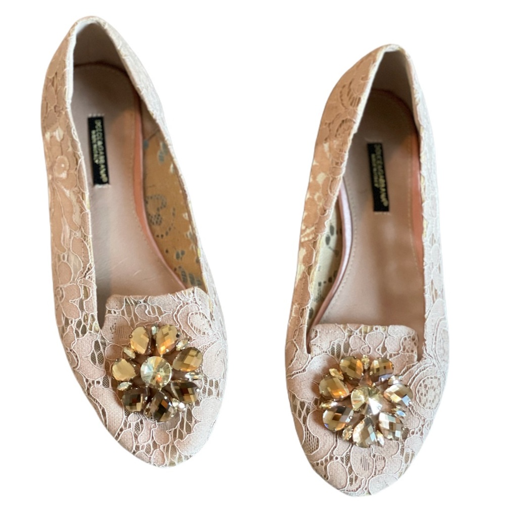 Dolce & Gabbana Lace Flats with Gold Embellishment